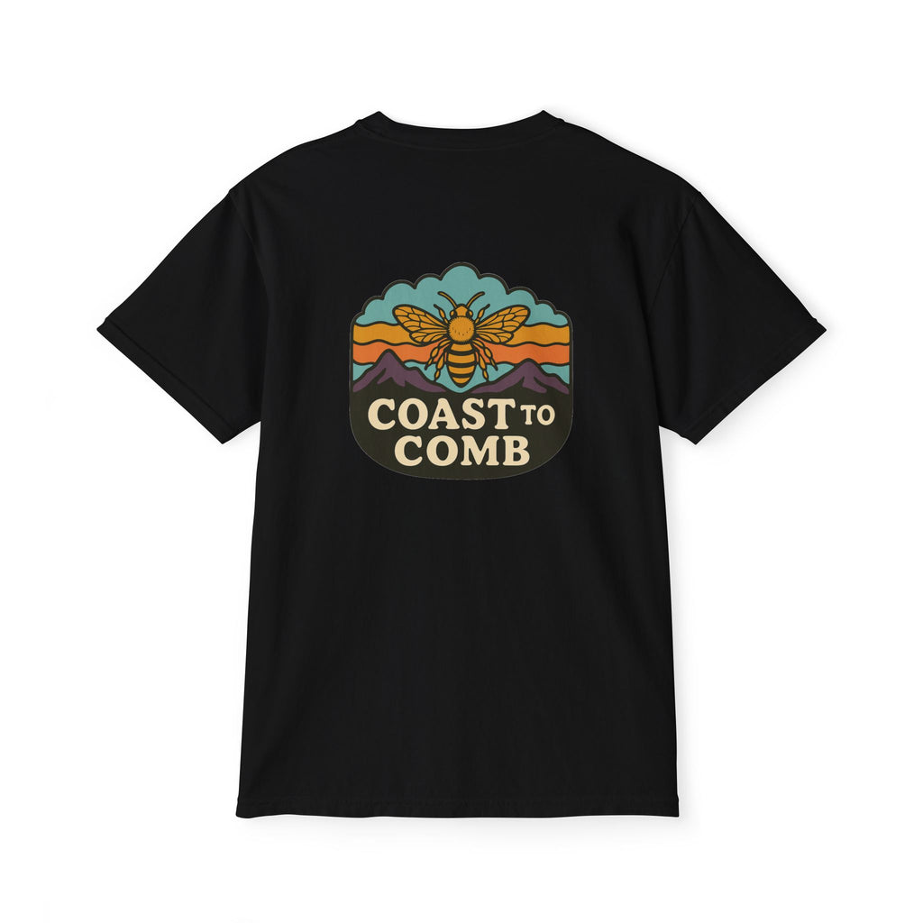Black t-shirt with 'Coast to Comb' graphic on a white background