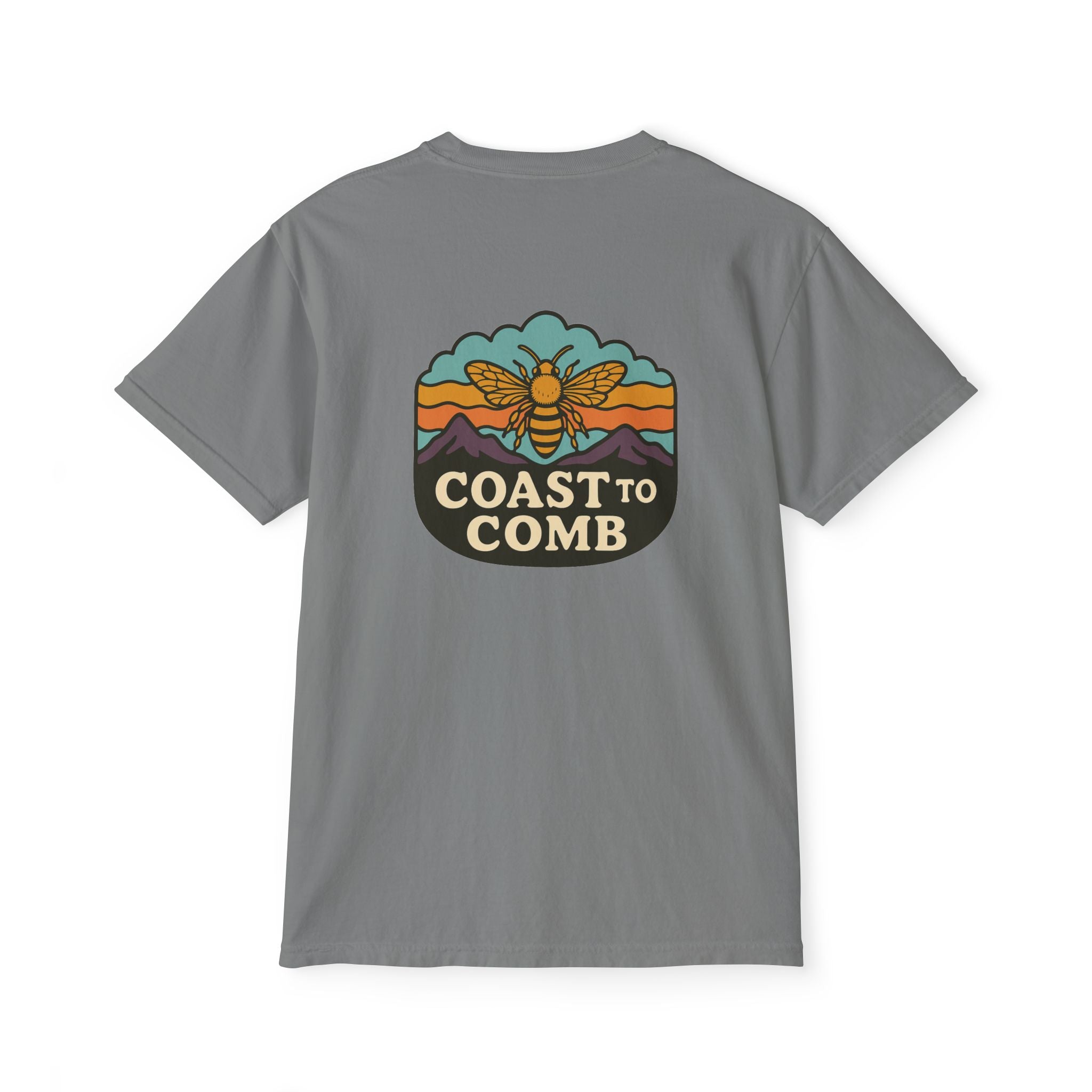 Gray t-shirt with 'Coast to Comb' graphic on a white background