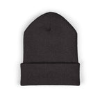 Dark gray beanie on a white background