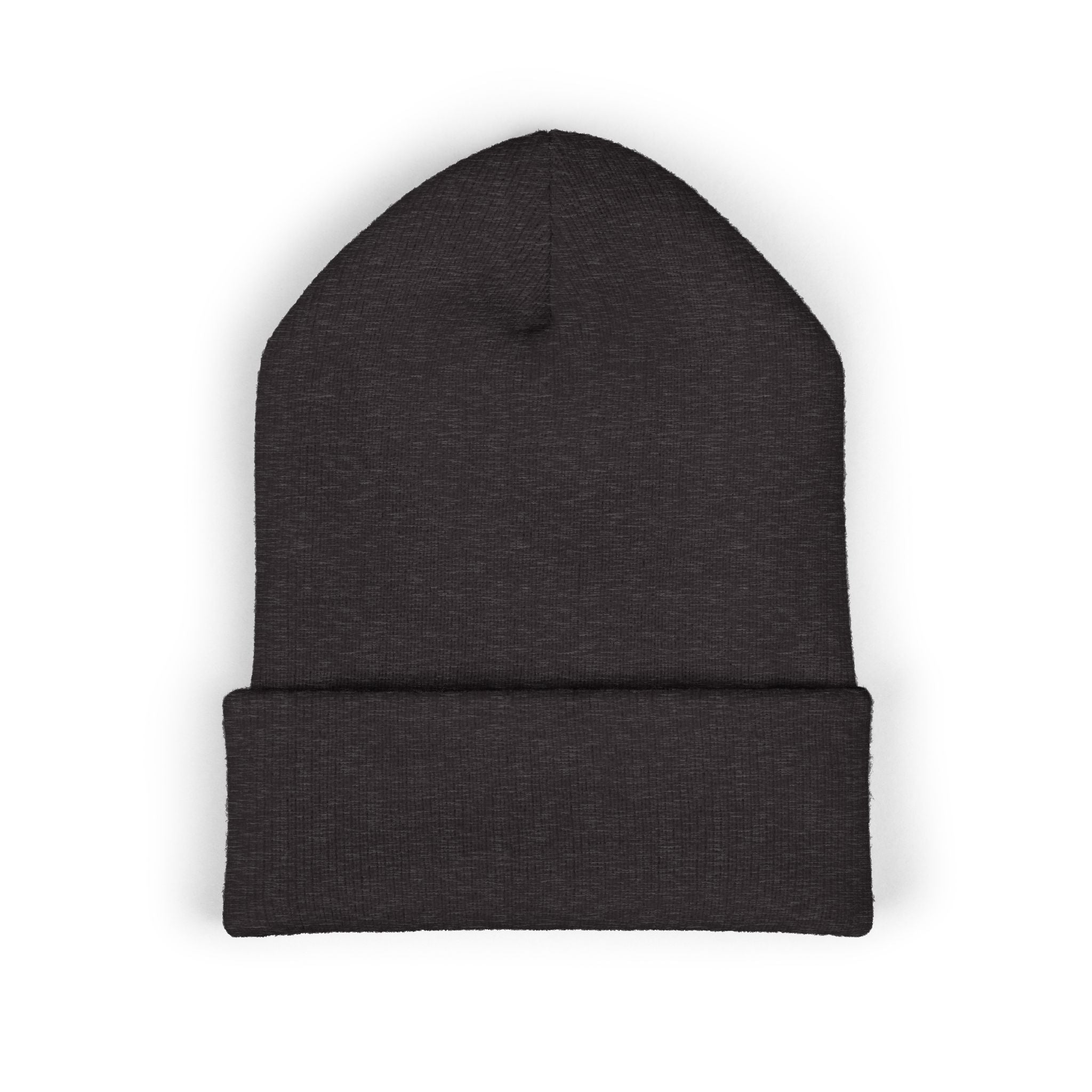 Dark gray beanie on a white background