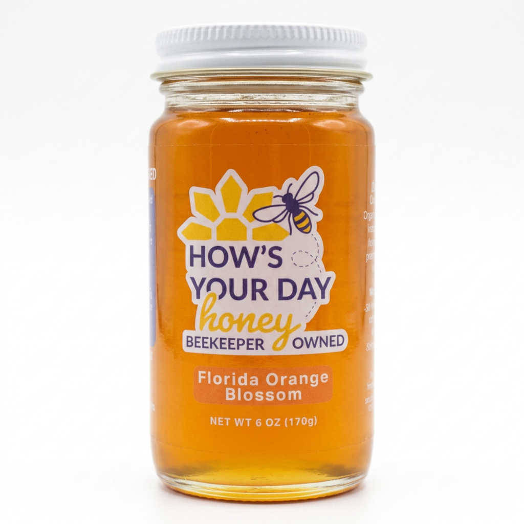 Dark Orange How's Your Day Honey, Florida Orange Blossom Honey 6oz