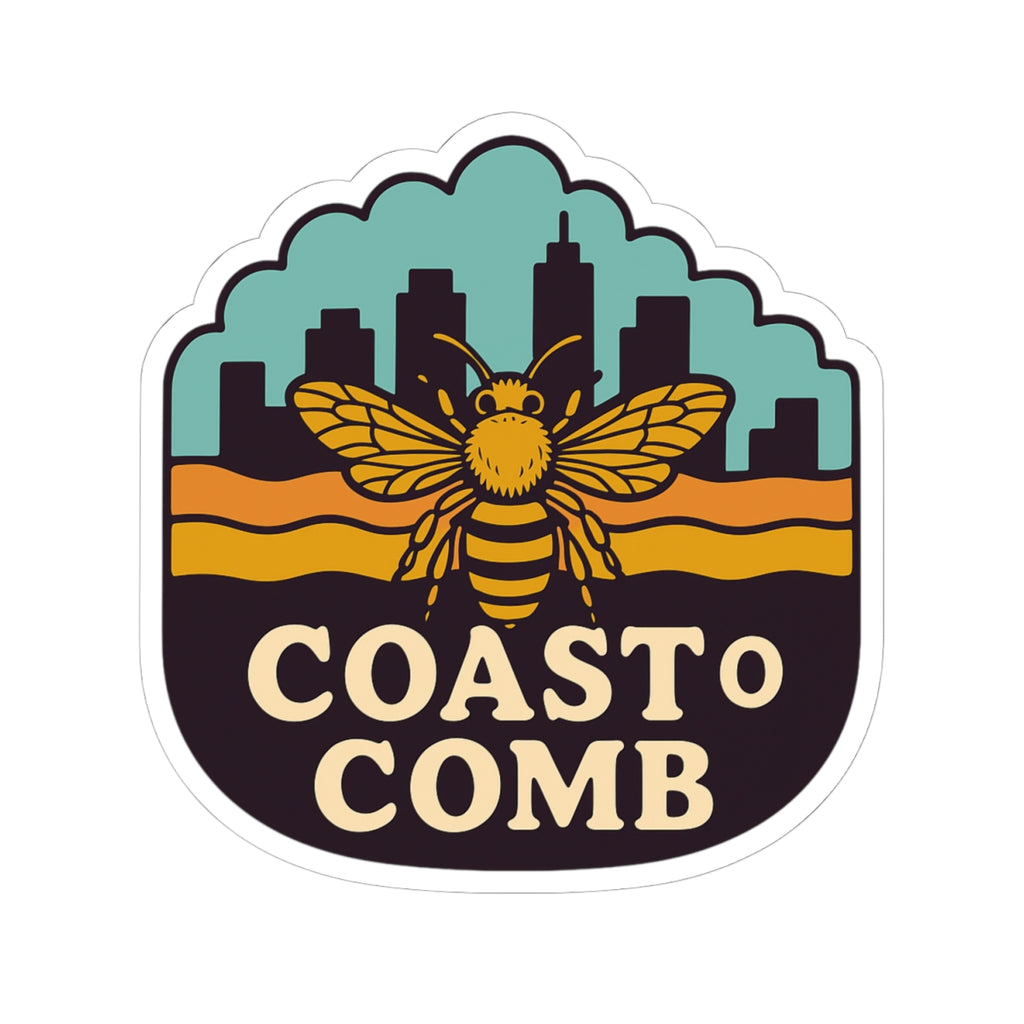 Logo with a bee and cityscape, featuring the text 'Coast o Comb'.