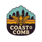 Logo with a bee and cityscape, featuring the text 'Coast o Comb'.
